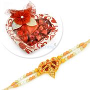 Sandal Wood Designer Rakhi with Heart Shape Homemade Chocolate Box