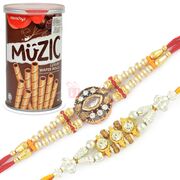 Exclusive Diamond Rakhi Pair and Muzic Wafer Rolls