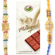 Diamond Rakhis Pair with Milky Choco Swiss Luxury Milk Choco