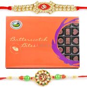Impressive Diamond OM Meena Rakhi Set with Choco Swiss