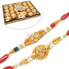 Double Diamond Beads Rakhi with Ferrero Rocher 24 Pcs