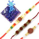 Rudraksha 3 Rakhi Set with Handmade Chocolate Hamper
