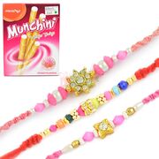 Munchini Wafer Twigs with 3 Pink Beads Rakhi Set