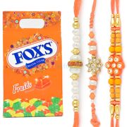 Three Amazing Beads n Pearl Rakhis with Foxs Chocolate Box