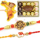 15 Pcs Ferrero Collection Box with 2 OM Brother Rakhis and Kids Rakhi