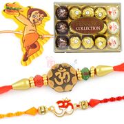 15 Pcs Ferrero Collection Box with 2 OM Brother Rakhis and Kids Rakhi