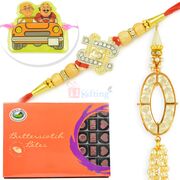 Beautiful Diamond Designer Rakhi pair with Choco Swiss Box