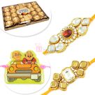 Two Brother Kundan Rakhi Set with FR 24 Chocolate n 1 Kids Rakhi Set