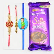 Pearl Rakhi and Doraemon Kids Rakhi with Handmade Chocolate Combo