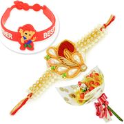 Awesome Pearl with Kids Belt Rakhi and Chocolate Bouquet
