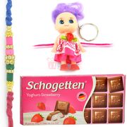 Multi Colour Brother and Kids Toy Rakhi with Schogetten Chocolate Pack