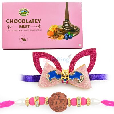 Chocolatey Nuts with Rudraksha and Kids Rakhi Hamper