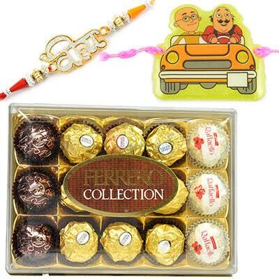 T15 Ferrero Rocher with Veera and Motu Patlu Kids Rakhi