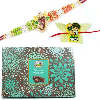 Choco Swiss Milky with Ganesha and Ben10 Kids Rakhi