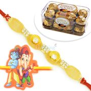 T16 Ferrero Rocher and Jewel Bracelet Rakhi with Kids Rakhi Hamper