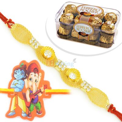T16 Ferrero Rocher and Jewel Bracelet Rakhi with Kids Rakhi Hamper