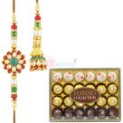 T24 Ferrero Pack of Chocolate with Pachi Work Pair Rakhi
