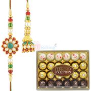 T24 Ferrero Pack of Chocolate with Pachi Work Pair Rakhi