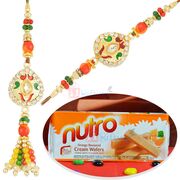 Tasty Nutro Wafers with Jewel Meena Pair Rakhi Set