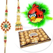 T24 Ferrero Chocolate with Pachi Work Pair and Kids Rakhi