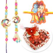 Awesome Peacock Pair and Kids Rakhi with Handmade Chocolate