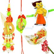 Beautiful Pearl and Zari Pair and Kids Rakhi with Chocolate Bouquet