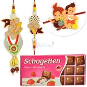 Schogetten Chocolate with Zari Pair and Kids Rakhi Combo