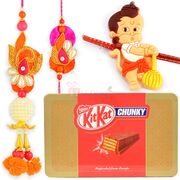 Kitkat Chunky with Zari Pair and Baal Hanuman Kids Rakhi