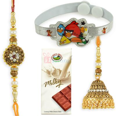 Milky Choco Swiss Chocolate with Antique Pair and Kids Rakhi