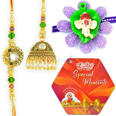 Zubi Special Moments Chocolate Box with Antique Pair and Kids Rakhi