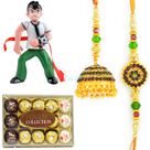 T15 Ferrero Chocolate with Jewel Pair and Kids Rakhi Hamper