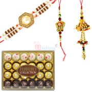 Ferrero T24 Pcs with Beautiful 3 Rakhi for Family Hamper