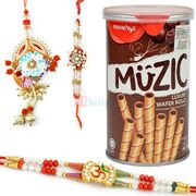 Muzic Luxury Wafer with 2 Brother and 1 Lumba Rakhi Hamper