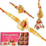 Schogetten Chocolate Pack with Sandalwood 3 Rakhi Hamper