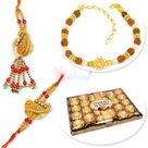 T24 Ferrero Chocolate with Rudraksha Bracelet and Pair Rakhi Set