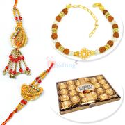 T24 Ferrero Chocolate with Rudraksha Bracelet and Pair Rakhi Set