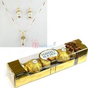 Pearl Locket Earings with Ferrero Rocher T4 Chocolates Combo