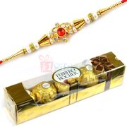 Meena Work Fancy Beads Rakhi and 4 Pcs Ferrero Rocher Hamper