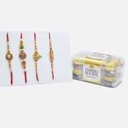 Designer Rakhi Set of 4 with Delicious Ferrero Rochers Chocolate