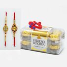 Italian made Ferrero Rocher Chocolate with Golden  Rakhi Set of 2 and Spider-Man Kids Rakhi