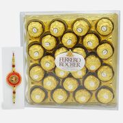 Attractive Golden Rakhi with Delicate Italian Made Ferrero Rocher (24 pcs)