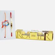 Rudraksha Rakhi and Doraemon Rakhi Set of 2 with Delicious Ferrero Rocher (4 pcs)