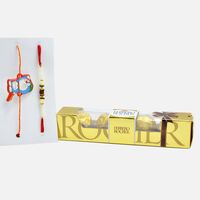 Rudraksha Rakhi and Doraemon Rakhi Set of 2 with Delicious Ferrero Rocher (4 pcs)