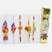 Traditional Rakhi Set of 4 with Mouth-Watering Ferrero Rocher (4 pcs)