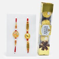 Golden Rakhi Set of 2 with Ferrero Rocher (4 pcs)