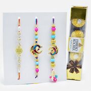 Beads Rakhi and Peacock Bhaiya-Bhabhi Rakhi with Ferrero Rocher (4 pcs)