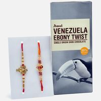 Beautiful Ganesha Rakhi Set of 2 with Extra Dark Amul Chocolate