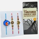 Exquisite Kundan Meena Worked Rakhi with Angry Birds Rakhi Set of 3 with Amul Dark Chocolate