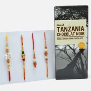 Tempting Amul Tanzania Chocolat Noir Dark Chocolate with Beautiful Rakhi Set of Bhaiya-Bhabhi and Pair of Bhaiya Rakhi