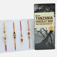 Tempting Amul Tanzania Chocolat Noir Dark Chocolate with Beautiful Rakhi Set of Bhaiya-Bhabhi and Pair of Bhaiya Rakhi